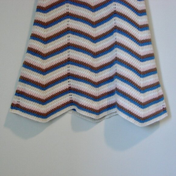 Crochet Knit Halter Summer Mini Dress Blue Pink Brown Beige Cotton Size Small - Picture 8 of 14
